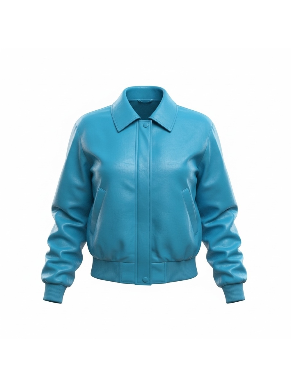 Turquoise Blue Leather Bomber Jacket